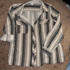 Notations Black and White Striped Button Down Shirt